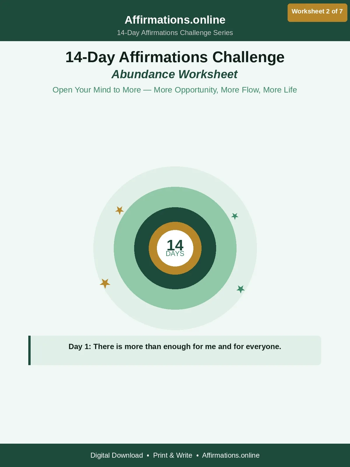 Abundance — 14-Day Affirmations Challenge Worksheet