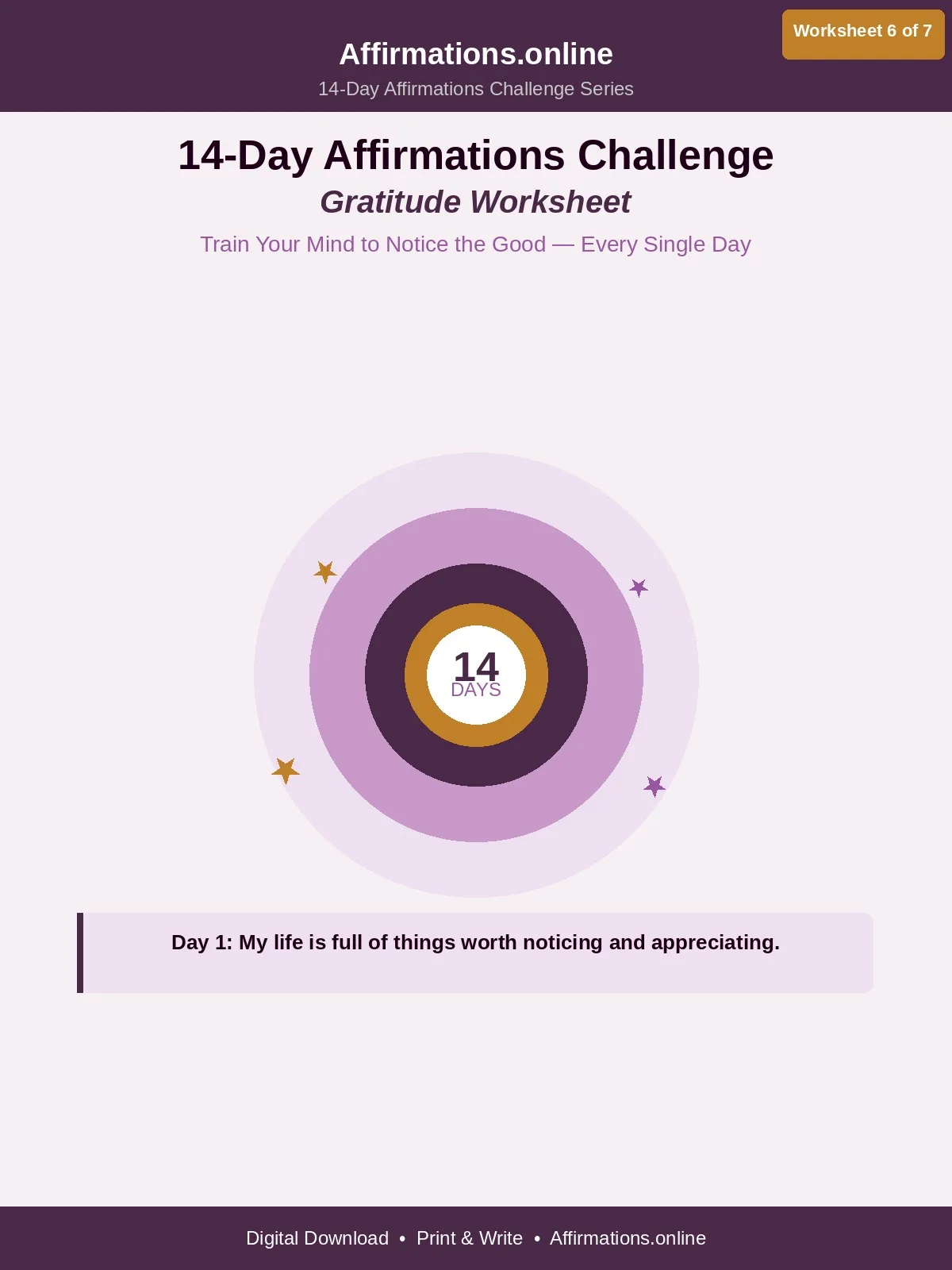 Gratitude — 14-Day Affirmations Challenge Worksheet
