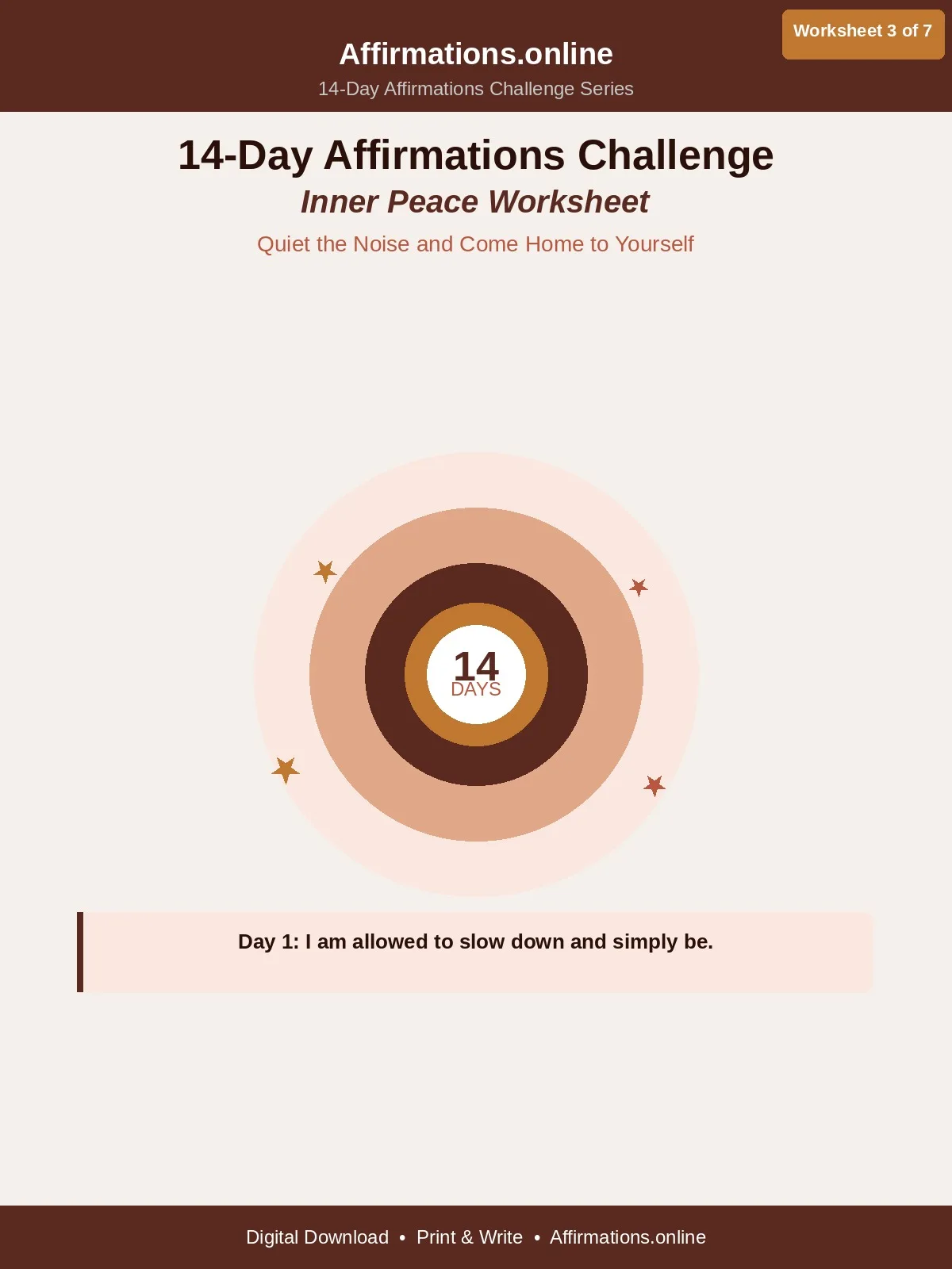 Inner Peace — 14-Day Affirmations Challenge Worksheet
