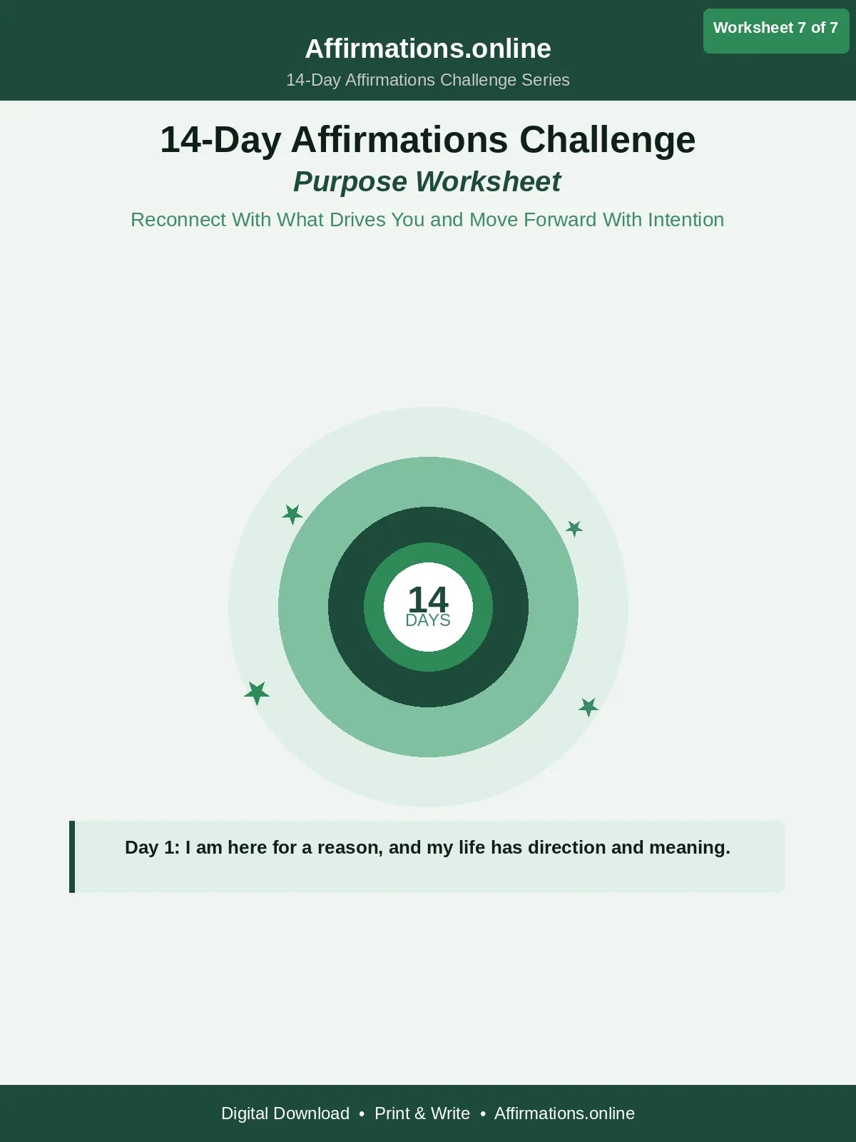 Purpose — 14-Day Affirmations Challenge Worksheet