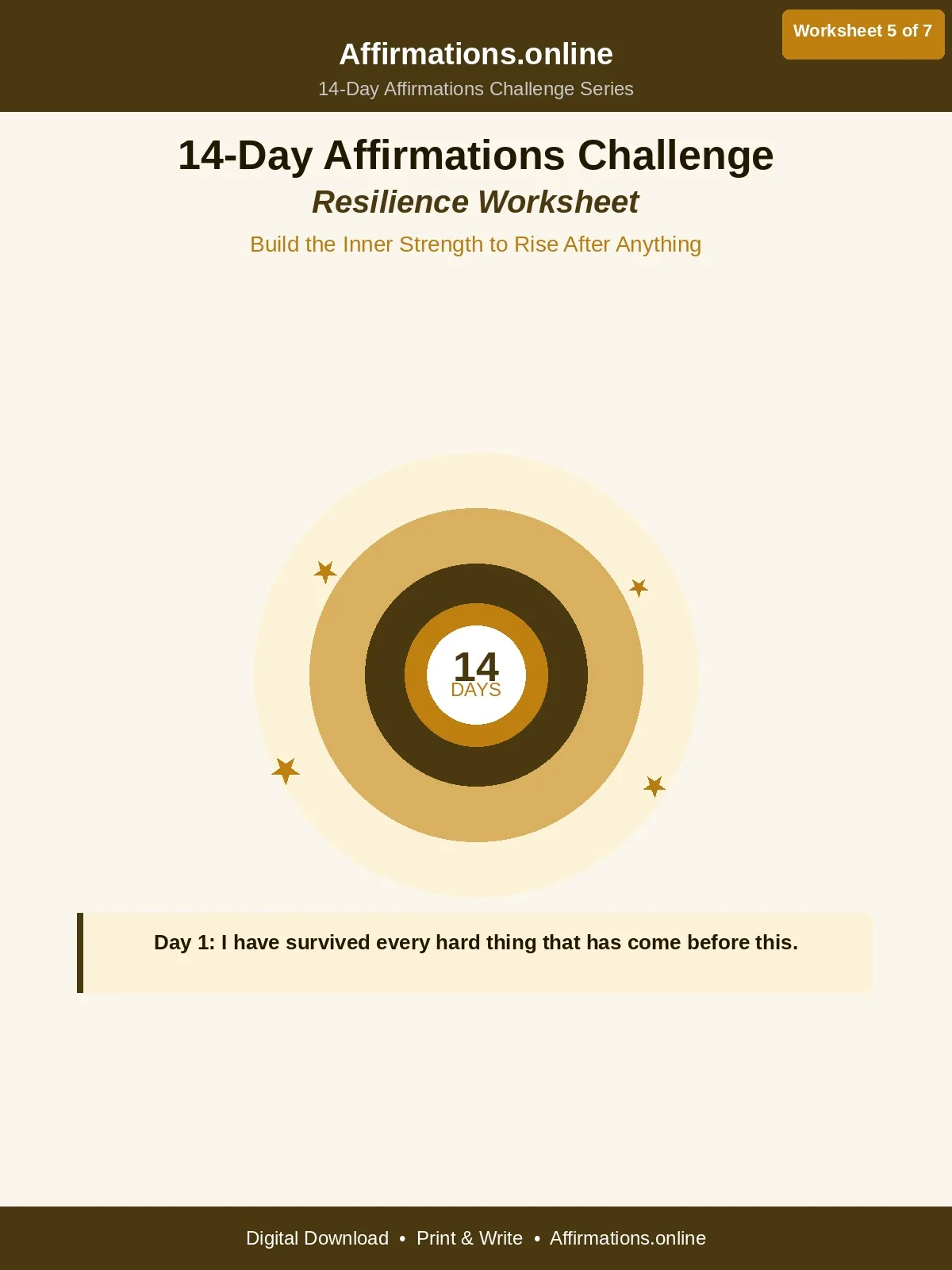 Resilience — 14-Day Affirmations Challenge Worksheet