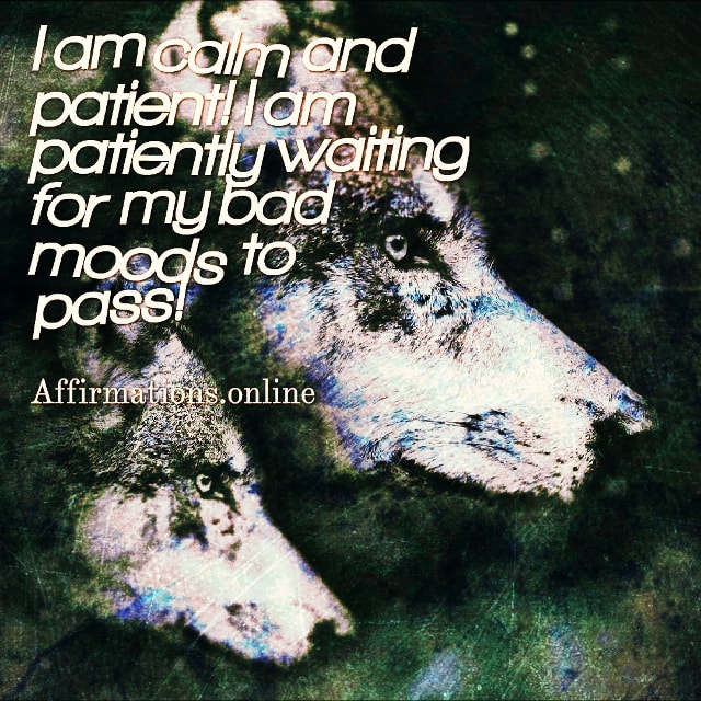 I am patiently waiting for my bad moods to pass! Positive affirmation from Affirmations.online - I am calm and patient! I am patiently waiting for my bad moods to pass!