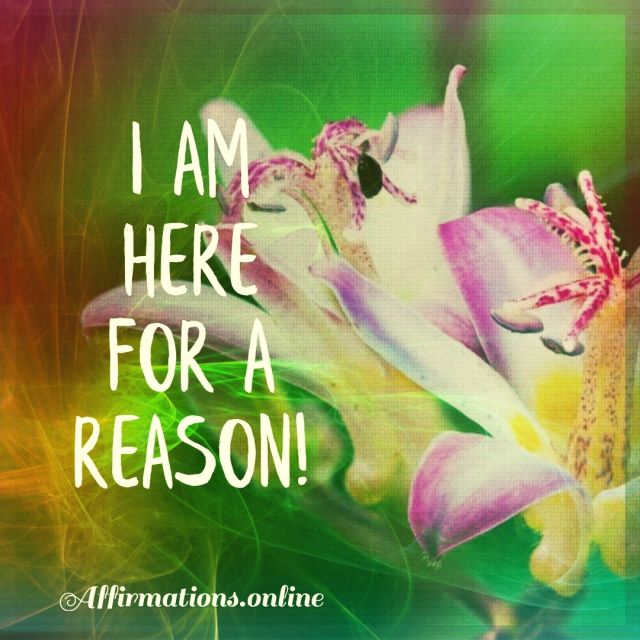 Positive affirmation from Affirmations.online - I am here for a reason!