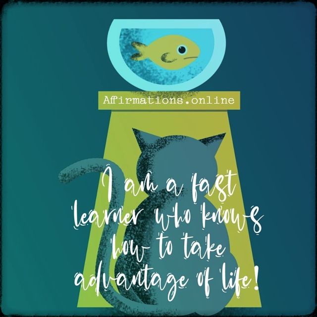I am a fast learner who knows how to take advantage of life! Positive affirmation from Affirmations.online - I am a fast learner who knows how to take advantage of life!