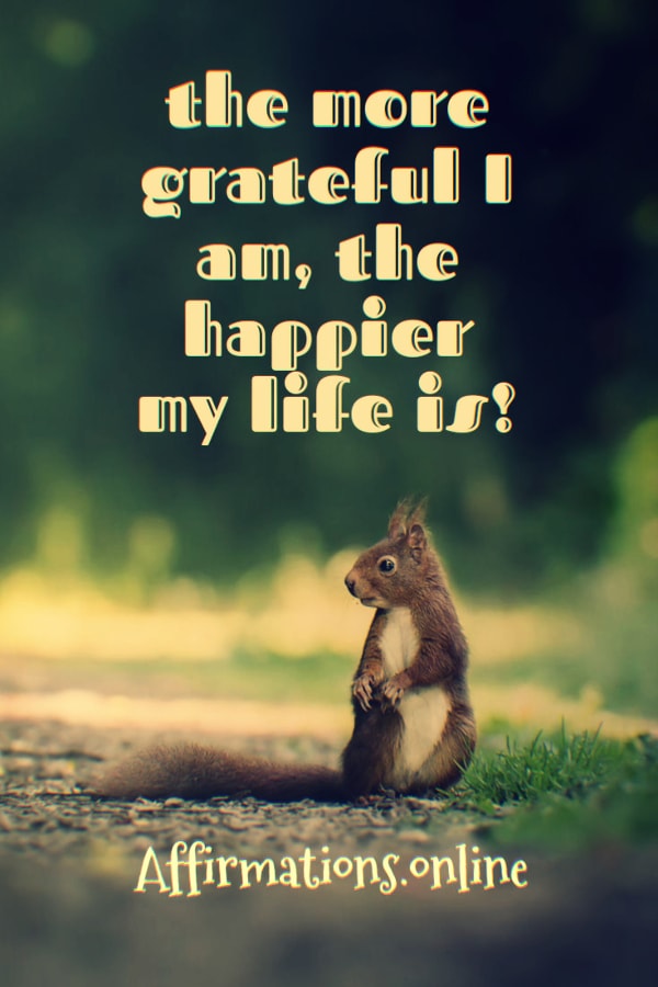 The more grateful I am, the happier my life is! Positive affirmation from Affirmations.online - The more grateful I am, the happier my life is!